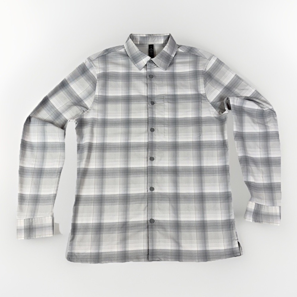 Lululemon Button Down Shirt Mens Small Grey Plaid Long Sleeve Polyester